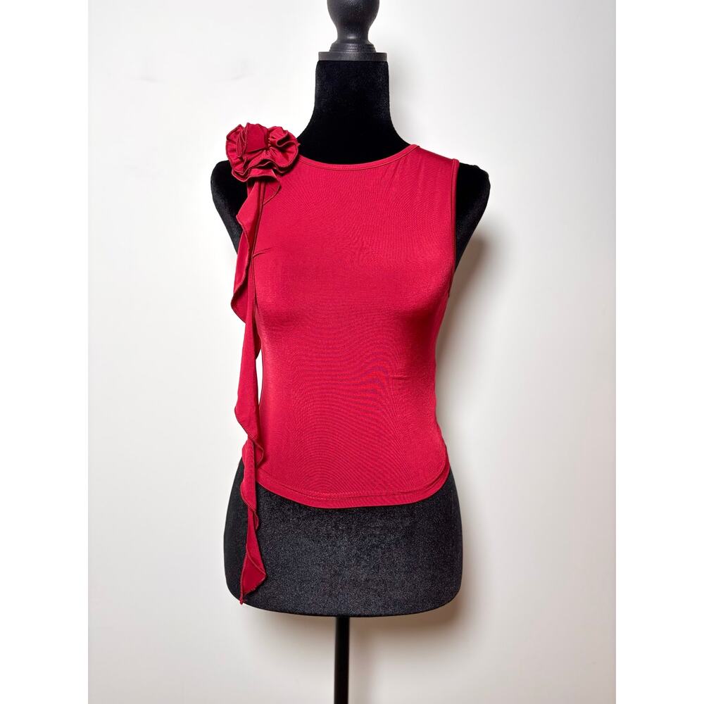 Motel Rocks Red Rosette Detail Sleeveless Fitted Tank Top Size XXS